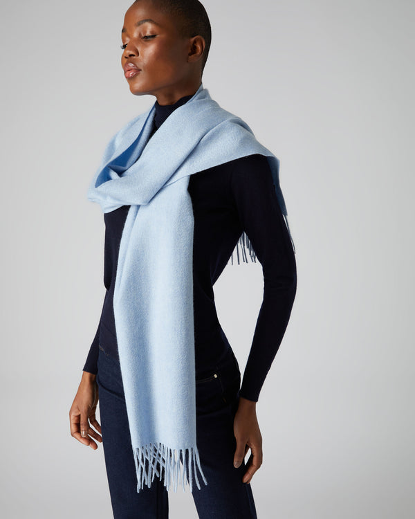 Unisex Large Woven Cashmere Scarf Cornflower Blue