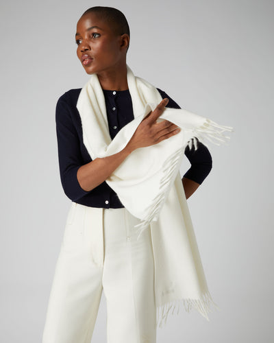 N.Peal Unisex Large Woven Cashmere Scarf New Ivory White