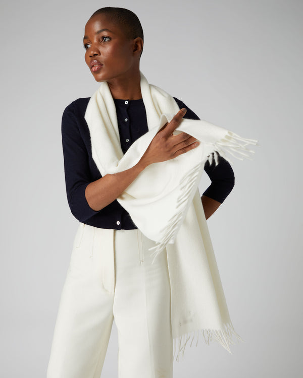N.Peal Unisex Large Woven Cashmere Scarf New Ivory White