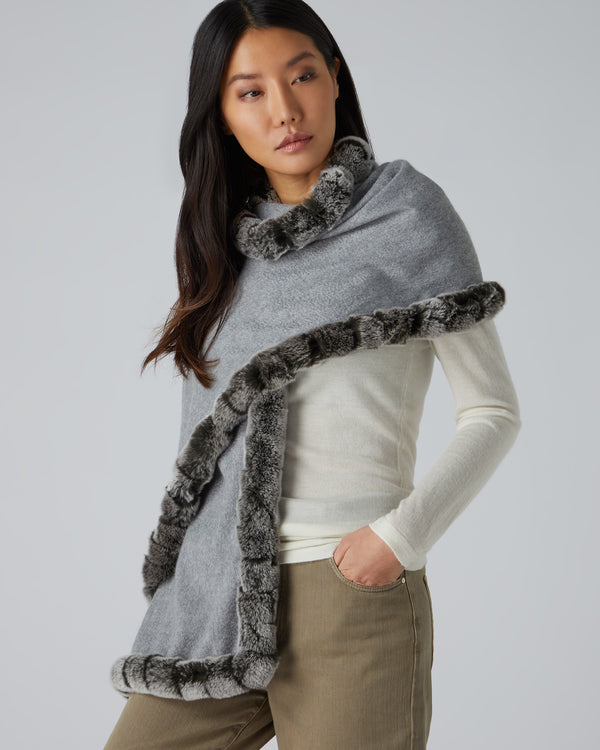 N.Peal Women's Cashmere Scarf With Fur Trim Flannel Grey