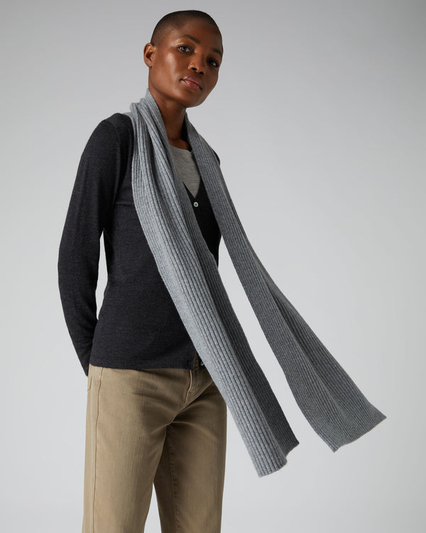 Unisex Short Ribbed Cashmere Scarf Flannel Grey