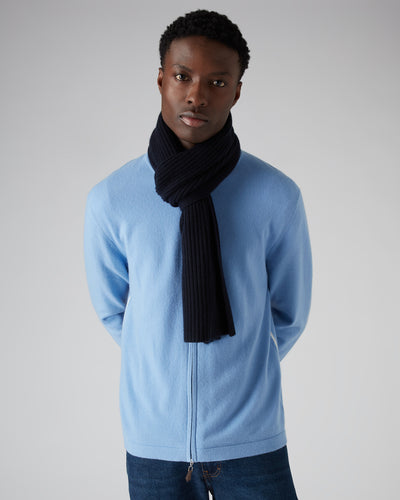 N.Peal Unisex Short Ribbed Cashmere Scarf Navy Blue