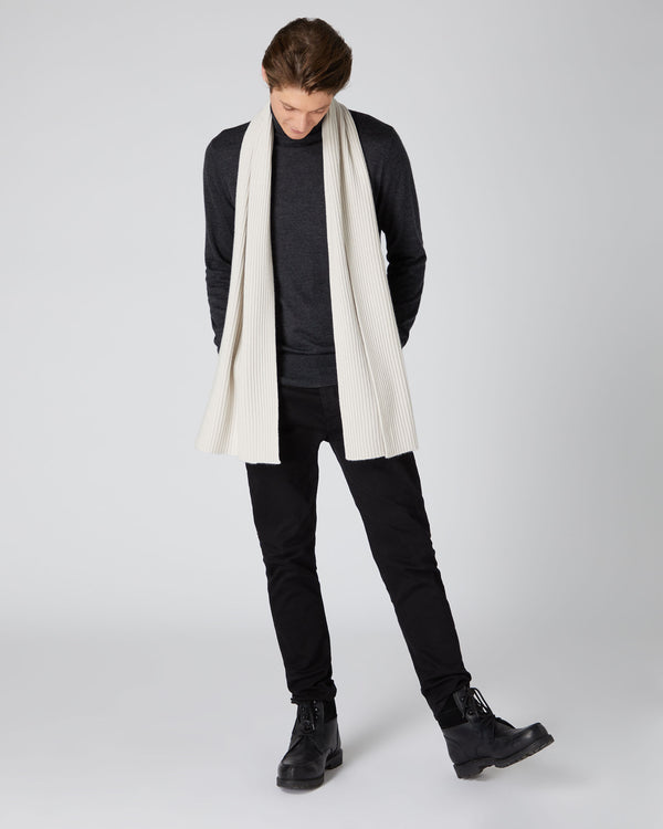 N.Peal Unisex Short Ribbed Cashmere Scarf Snow Grey
