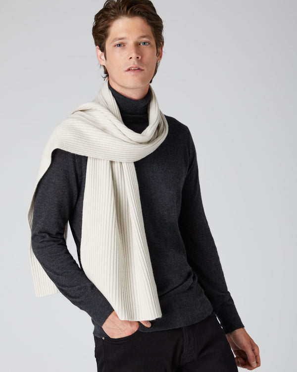 N.Peal Unisex Short Ribbed Cashmere Scarf Snow Grey