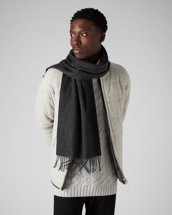 N.Peal Unisex Woven Cashmere Scarf Dark Charcoal Grey