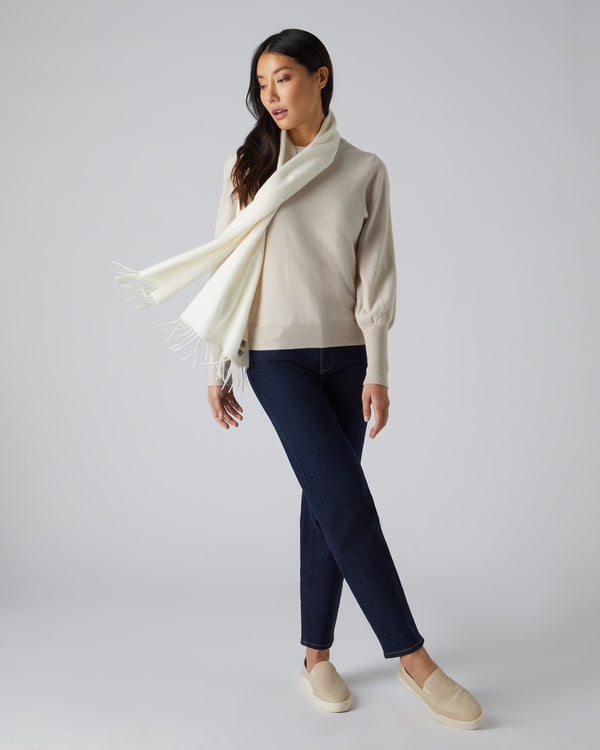 N.Peal Unisex Woven Cashmere Scarf New Ivory White