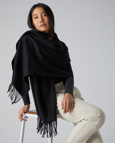 N.Peal Women's Woven Cashmere Shawl Black