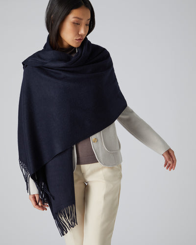 N.Peal Women's Woven Cashmere Shawl Navy Blue