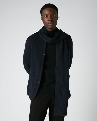 N.Peal Unisex Ribbed Cashmere Scarf Navy Blue