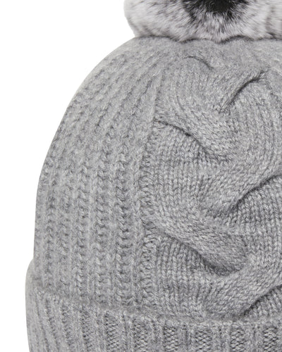 N.Peal Women's Fur Bobble Cable Hat Flannel Grey