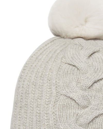 N.Peal Women's Fur Bobble Cable Hat Fumo Grey