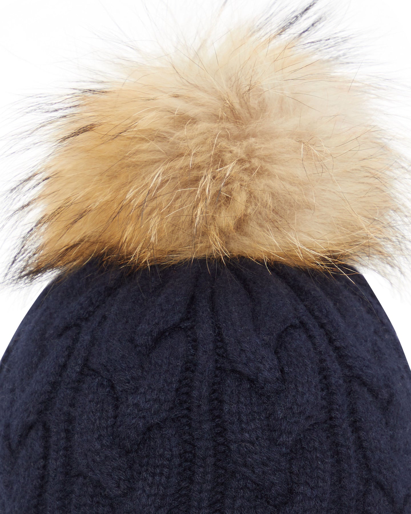 N.Peal Unisex Chunky Cable Raccoon Pom Hat Navy Blue