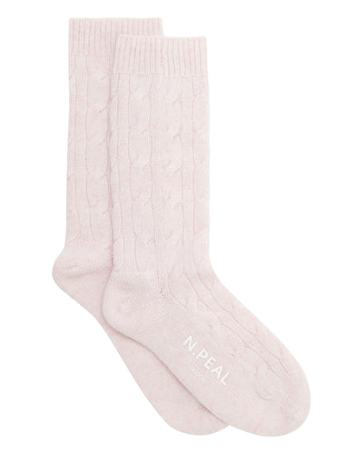 N.Peal Women's Cable Cashmere House Sock Pale Pink