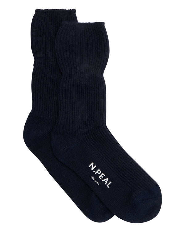 N.Peal Unisex Cashmere Rib Bed Sock Navy Blue
