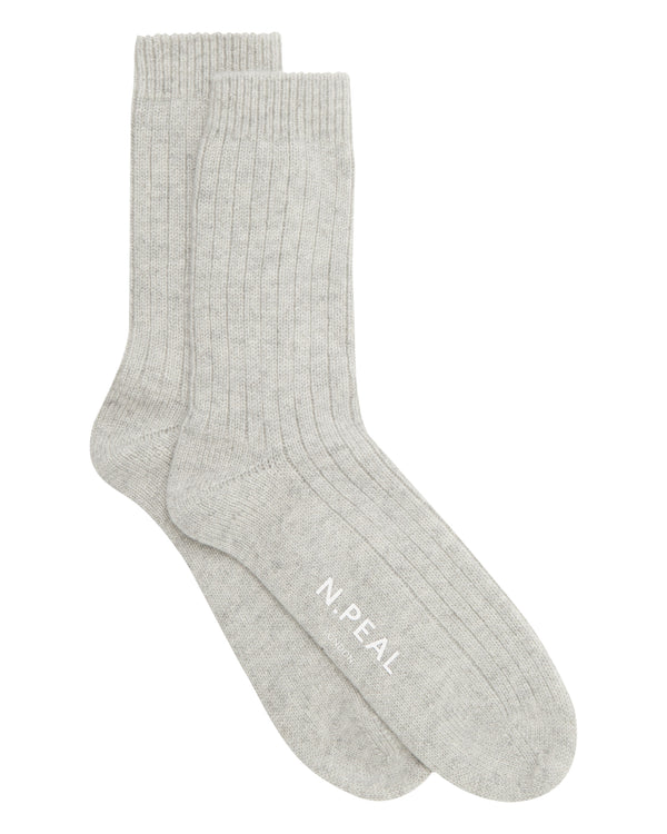 N.Peal Women's Rib Cashmere House Socks Fumo Grey