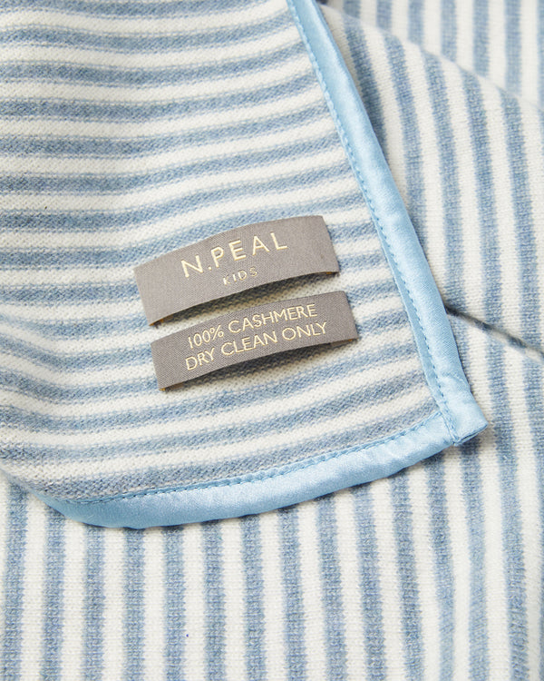 N.Peal Stripe Baby Cashmere Blanket Heather Blue