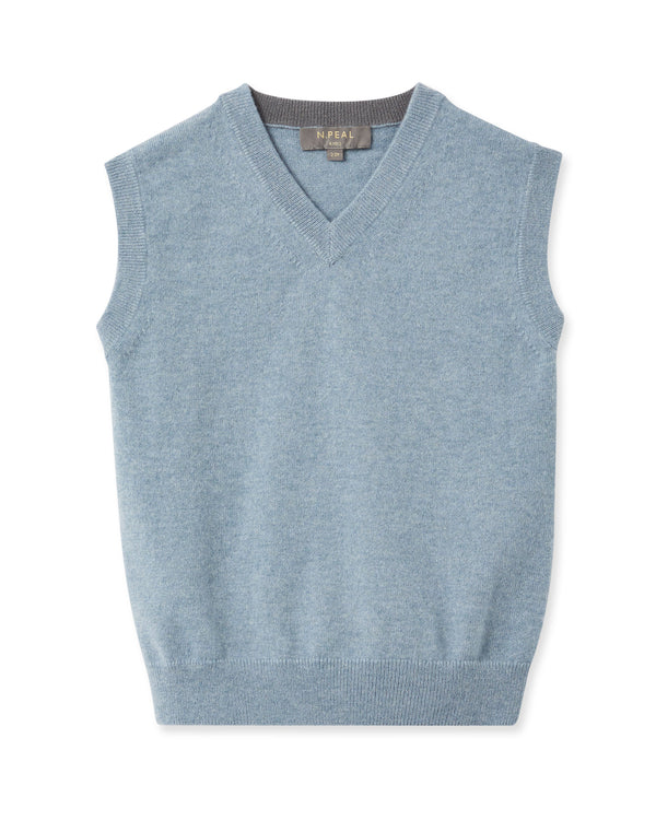 N.Peal Boys Cashmere Slipover Heather Blue