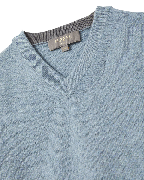 N.Peal Boys Cashmere Slipover Heather Blue