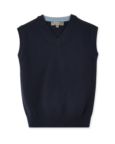 N.Peal Boys Cashmere Slipover Navy Blue