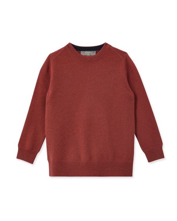 N.Peal Boys Round Neck Cashmere Jumper Brick Red