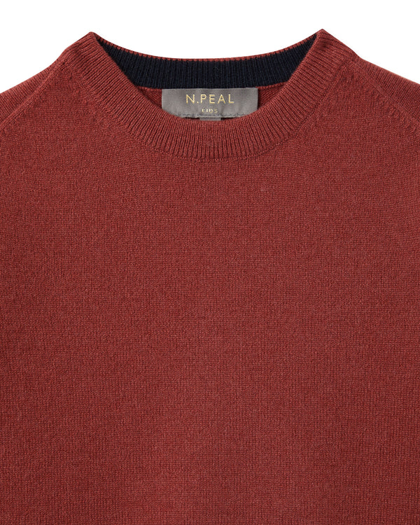 N.Peal Boys Round Neck Cashmere Jumper Brick Red