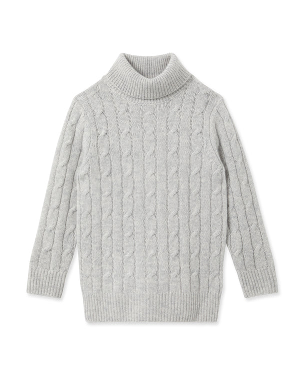 N.Peal Boys Cable Roll Neck Cashmere Jumper Fumo Grey