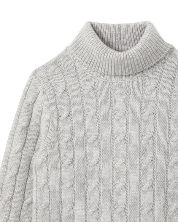 N.Peal Boys Cable Roll Neck Cashmere Jumper Fumo Grey