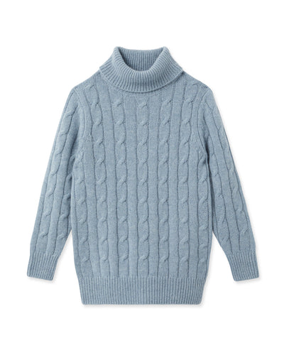 N.Peal Boys Cable Roll Neck Cashmere Jumper Heather Blue