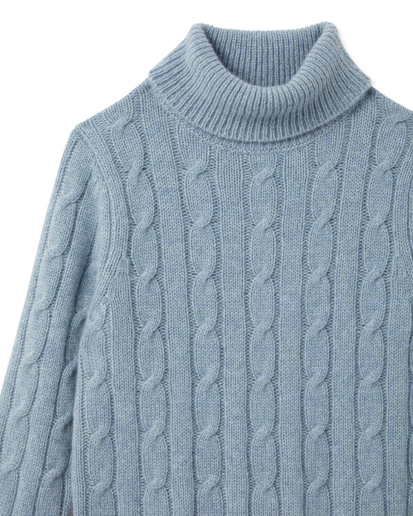 N.Peal Boys Cable Roll Neck Cashmere Jumper Heather Blue
