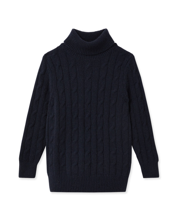 N.Peal Boys Cable Roll Neck Cashmere Jumper Navy Blue