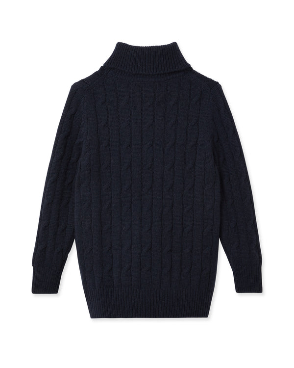 N.Peal Boys Cable Roll Neck Cashmere Jumper Navy Blue