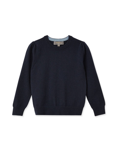 Girls Round Neck Cashmere Jumper Navy Blue N.Peal