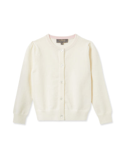 N.Peal Girls Round Neck Cashmere Cardigan New Ivory White