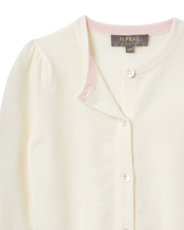 N.Peal Girls Round Neck Cashmere Cardigan New Ivory White