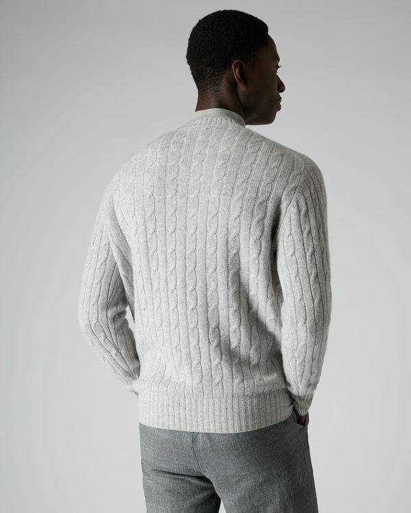 N.Peal Men's The Thames Cable Cashmere Jumper Fumo Grey