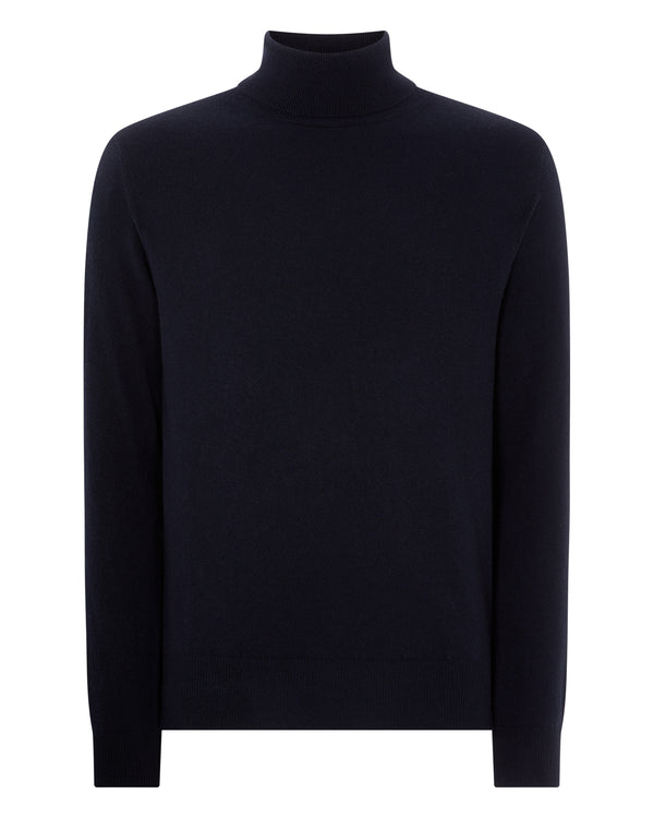 N.Peal Men's The Trafalgar Polo Neck Cashmere Jumper Navy Blue