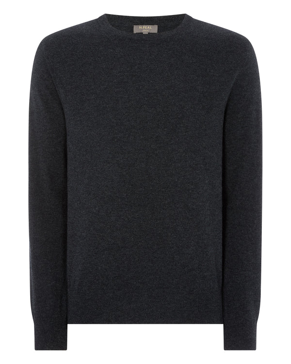 Men's The Oxford Round Neck Cashmere Jumper Dark Charcoal Grey | N.Peal