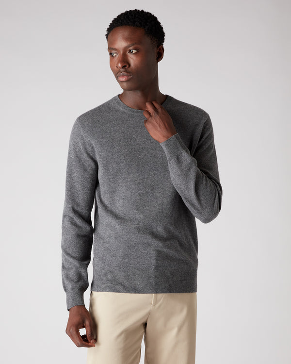 N.Peal Men's The Oxford Round Neck Cashmere Jumper Elephant Grey