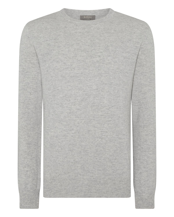N.Peal Men's The Oxford Round Neck Cashmere Jumper Fumo Grey