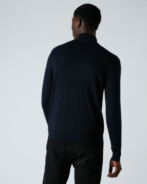 N.Peal Men's The Regent Fine Gauge Cashmere Half Zip Jumper Navy Blue