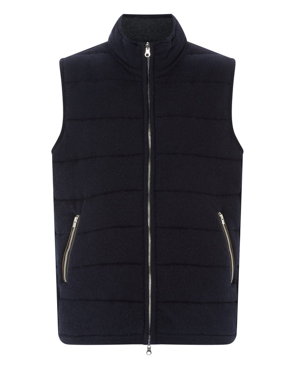 N.Peal Men's The Mall Quilted Cashmere Gilet Navy Blue