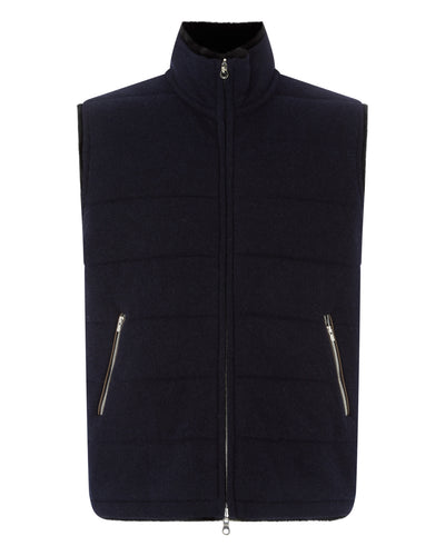 N.Peal Men's Fur Lined Gilet Navy Blue