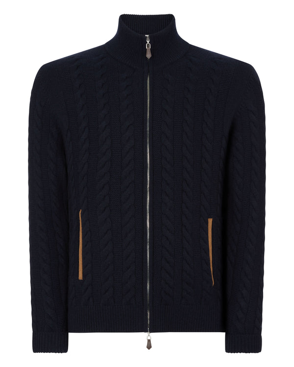 Men's The Richmond Cable Cashmere Cardigan Navy Blue | N.Peal
