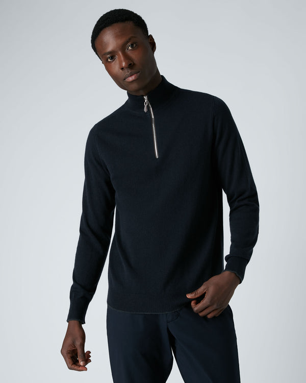 Men's The Carnaby Half Zip Cashmere Jumper Navy Blue | N.Peal