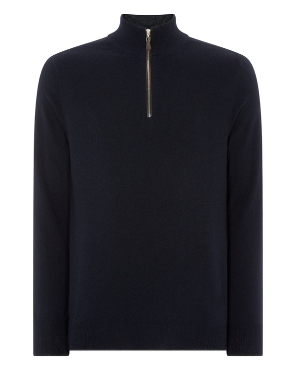 N.Peal Men's Carnaby Half Zip Cashmere Jumper Navy Blue