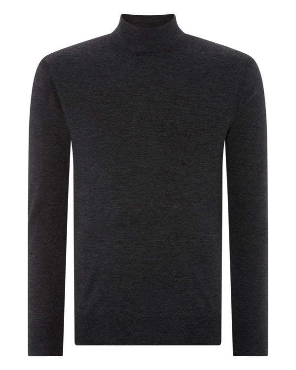 007 Fine Gauge Cashmere Mock Turtle Neck Jumper Dark Charcoal Grey | N.Peal