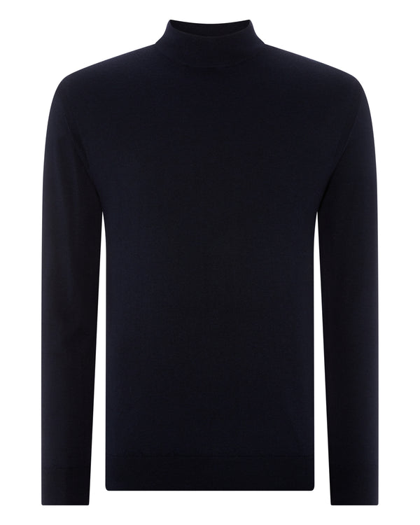 N.Peal Men's Fine Gauge Cashmere Turtle Neck Jumper Navy Blue