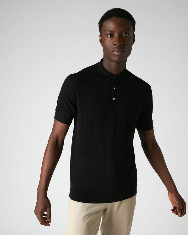 007 Fine Gauge Cashmere Polo T Shirt Black | N.Peal