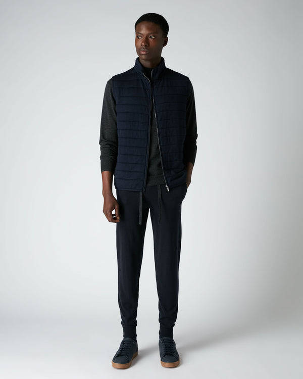 N.Peal Men's Fine Gauge Cashmere Zip Through Padded Gilet Navy Blue
