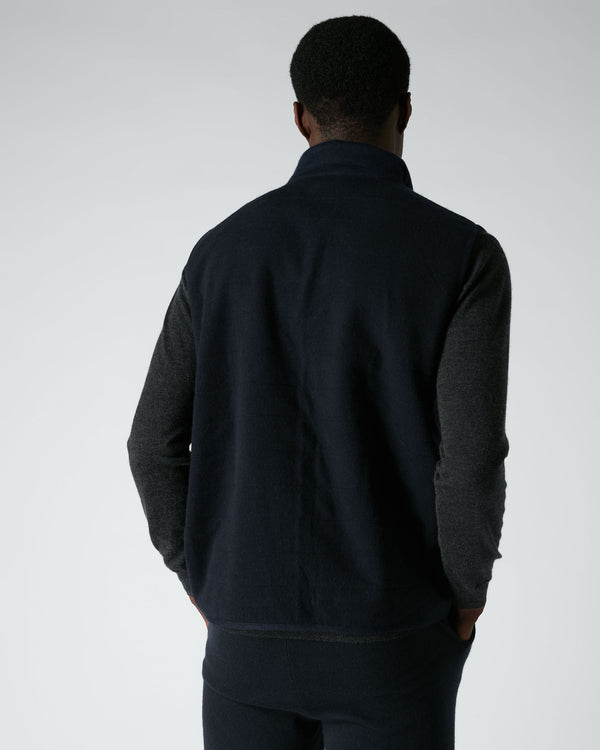 N.Peal Men's Fine Gauge Cashmere Zip Through Padded Gilet Navy Blue